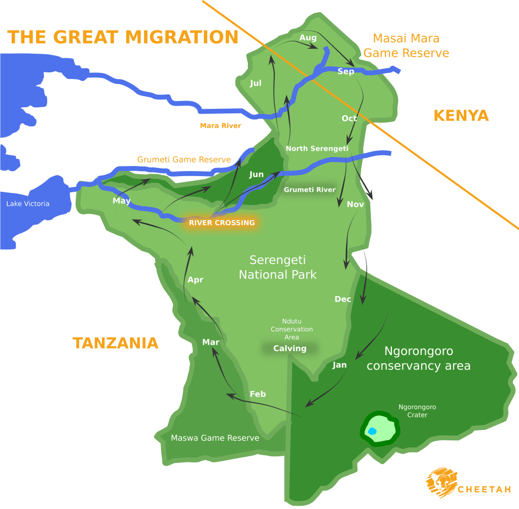 Best Safari Camps For Wildebeest Migration In Serengeti 1 Wildebeest Migration Map - Kenya and Tanzania - Best Mobile Safari Camps For Wildebeest Migration in Serengeti National Park